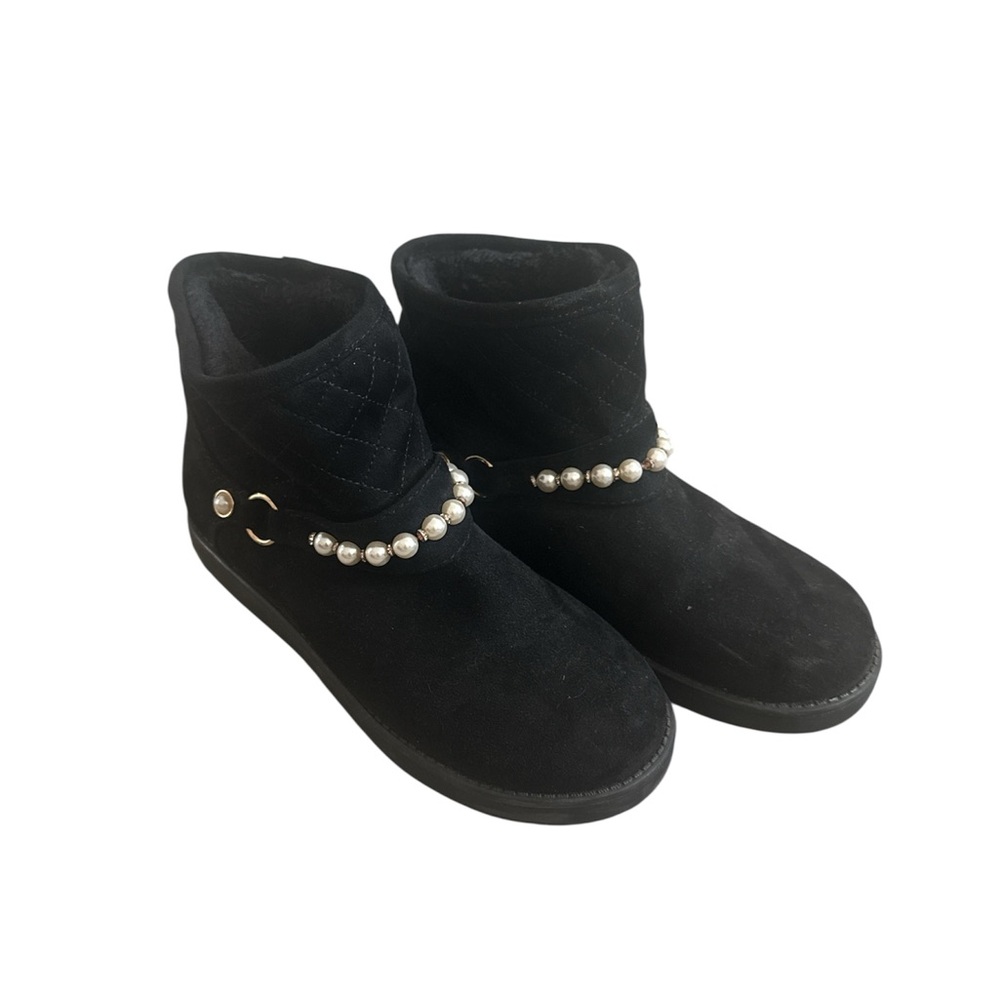 Unisa Black Ankle Boots with Pearl Accents